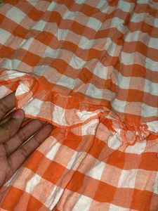 Pastel Orange And White Chequered Skirt