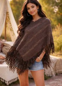 Fringed Brown Poncho
