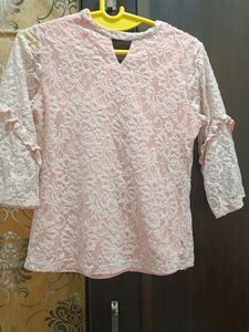 Pink Jali Upper Top, With Lining