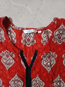 Red Patterned Tunic Kurti Size L