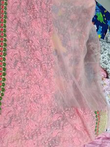 Pink Embroidered Net Saree