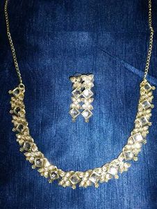 Brass Gold Plated Necklace With Earrings