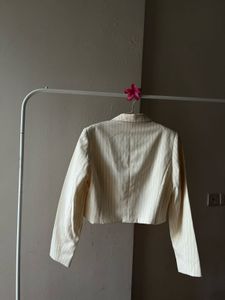 Creamish White Pinstripe Crop Blazer