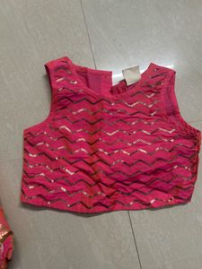 Girls Pink &amp; Gold Lengha Choli Set