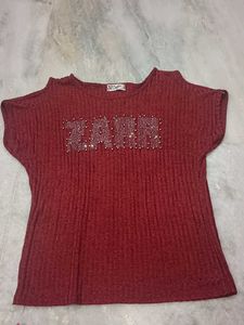 Zara Red Embellished Top