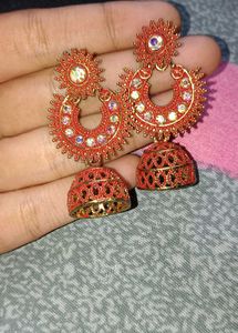 Red Kundan Jhumka Earrings 💎✨
