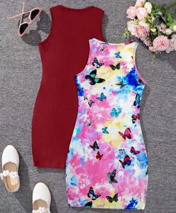Two Piece Sleeveless Dress Set With Round Neck