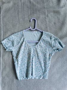 Floral Print Baby Blue crop Top