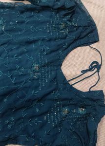 Peacock Green Kurti With Dupatta And Jewellery