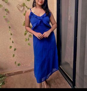 Blue Ruffle Midi Dress