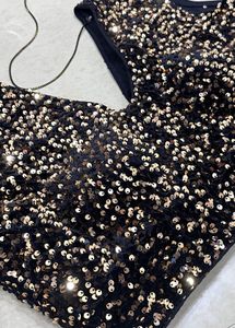 Black Velvet Blouse with Golden Sequins