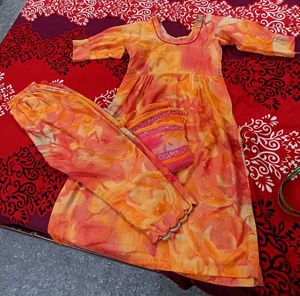 Floral Kurta Set Orange shade