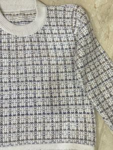 Elegant Textured Knit plaid Sweater