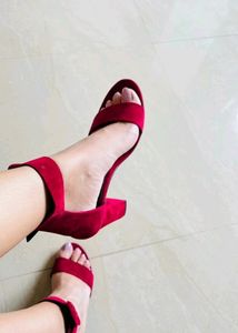 Velvet Red Heels Sandals