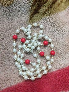 Pearl & Red Bead Necklace