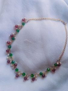 Green And Maroon Beads Necklace