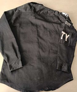 Stylish Black Graphic Denim Shirt, M Size