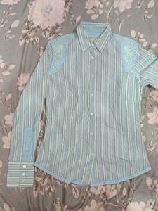 Striped Button-Up Shirt Blue Long (S)