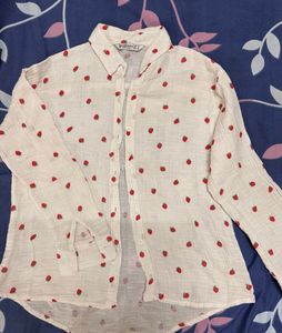 Strawberry Print Button-Down Shirt
