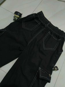 Black Cargo Pants with White Stitching
