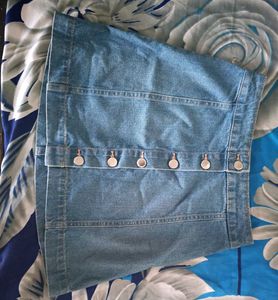 Denim Mini Skirt with Button Detail