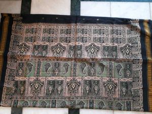 Gold Printed  Black Saree In Viscos Bentex