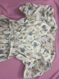 White Floral Knee Length Dress