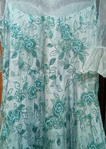 Beautiful Mint Green Embroidered Gown with Dupatta