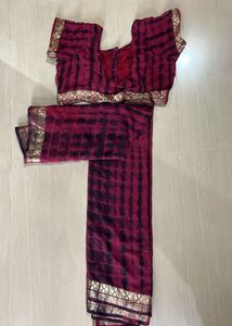Maroon Tie-Dye Saree with Blouse