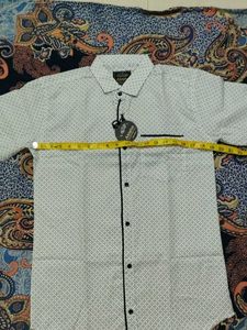 Patterned Withe Shirt With BlackPaiping Design