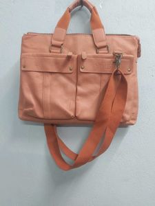 Peach Color Laptop Leather Bag