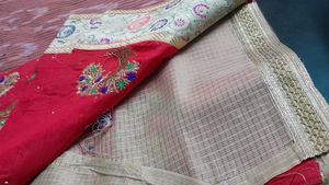 Embroidered Red &amp; Gold Saree