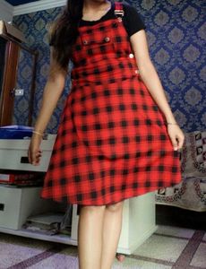 Dungaree Dress; Red & Black 🖤