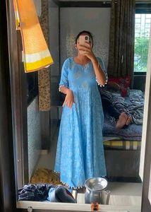 Light Blue Printed Midi Dress