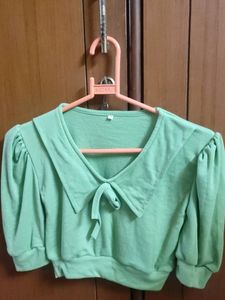 V Neck Light Green Ribbed Crop Top