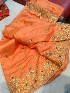 Embroidered Peach Saree