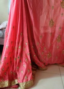 Elegant Pink Mirror Work Saree