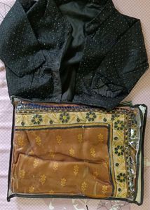 Majestic brown saree with black blouse