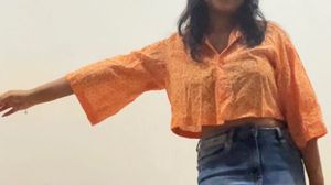 SassProject Orange Bandhani Ethnic Crop Boxy Shirt