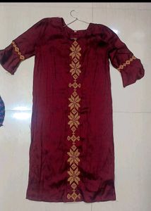 Maroon Embroidered Kurta