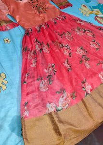 Peach Floral Anarkali Dress