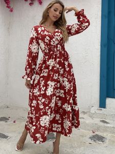 Maroon Mulvari Floral Printed Dress