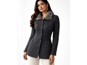 Elegant Gray Coat with Faux Fur_New_For Slim Girls