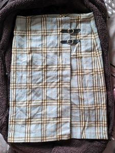 Plaid Woollen Midi Skirt