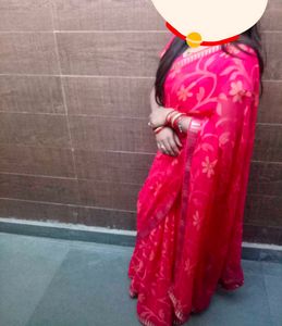 Elegant Pink Floral Saree Daily Wear