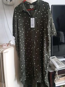 Olive Polka Dot Shirt Dress