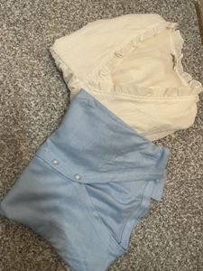 Cute White Dress with Blue Cardigan