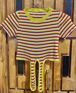 Striped Tie-Up Crop Top