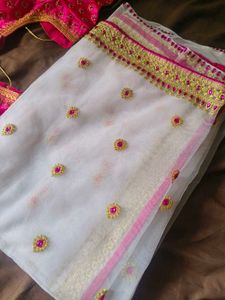White Saree With Pink Blouse