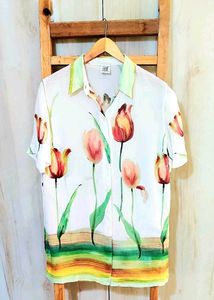 White Floral Design Shirt Size-40